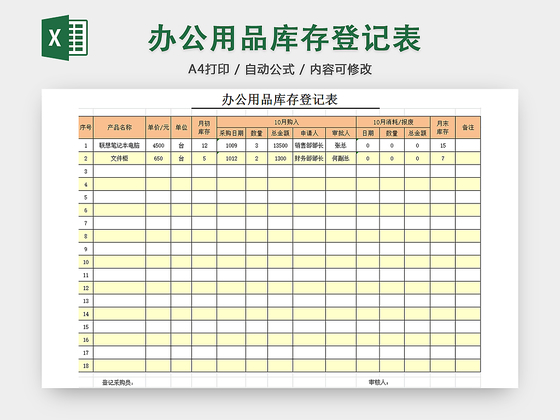 行政办公用品领用清单明细登记表